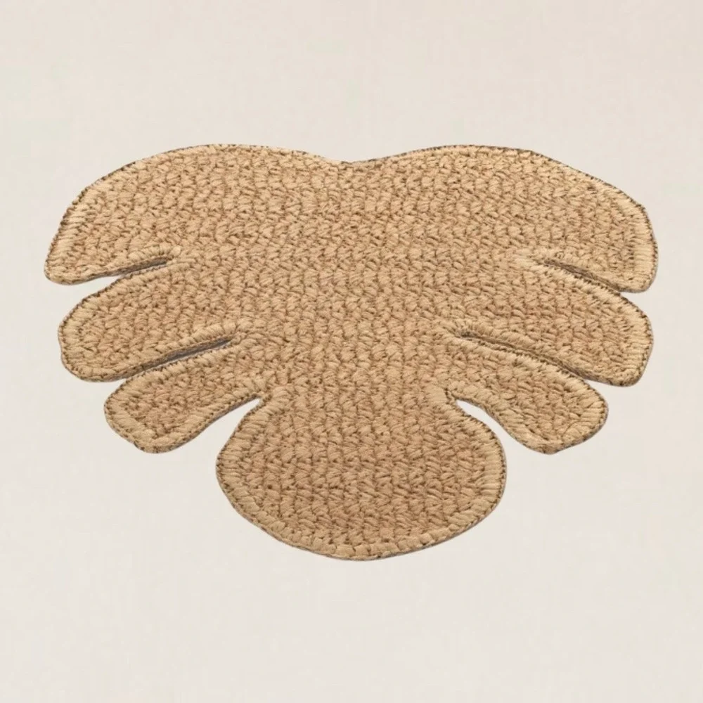 Threshold Set of 4 Natural Woven Monstera Leaf Placemats Tan Tropical Boho NEW